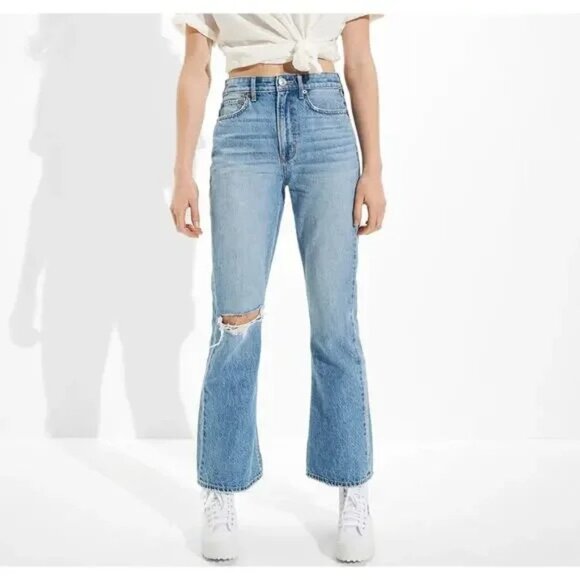 American Eagle Highest Rise 90s Flare Denim Jeans Sz 6 Short - Picture 1 of 10